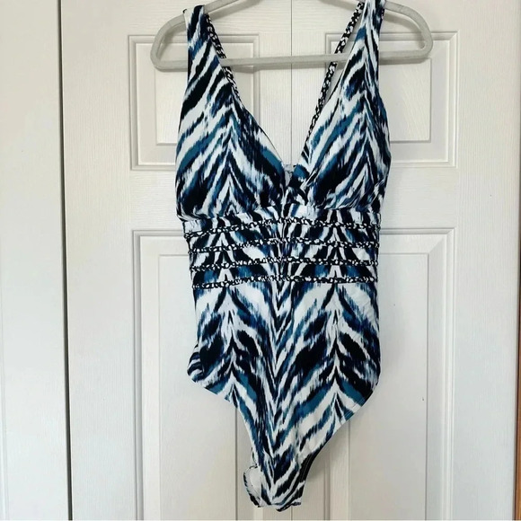 La Blanca Blue Tie Dye Cross Back One Piece - Picture 1 of 7
